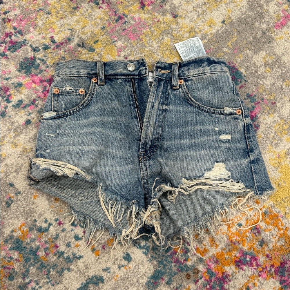 Zara Blue Distressed Jean Shorts with Frayed Hem